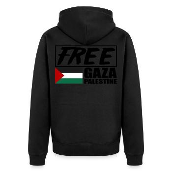 Free Gaza, Free Palestine, Save Gaza, Palestina - Unisex Premium Bio Zip Hoodie - Schwarz - Hinten - Nico (187cm)
