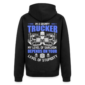 Mürrischer LKW Fahrer Trucker Spedition Geschenk - Unisex Premium Bio Zip Hoodie - Schwarz - Hinten - Nico (187cm)