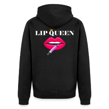 Queen Lip FIller Syringe Aesthetic Nurse injector - Unisex Premium Organic Zip Hoodie - black - Back - Nico (187cm)