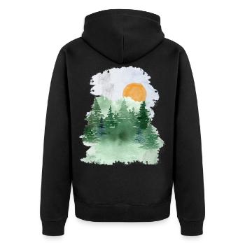Wald Wandern Natur Urlaub Camping Geschenkidee - Unisex Premium Bio Zip Hoodie - Schwarz - Hinten - Nico (187cm)