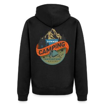 Sommer Camping Abenteuer beginnt - Unisex Premium Bio Zip Hoodie - Schwarz - Hinten - Nico (187cm)