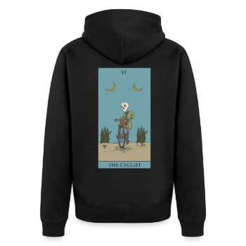 Fahrrad Radfahrer Tarot Karte Schutzsymbol - Unisex Premium Bio Zip Hoodie - Schwarz - Hinten - Nico (187cm)