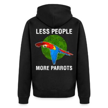 Weniger Menschen Mehr Papageien Scharlachroter Ara Produkt - Unisex Premium Bio Zip Hoodie - Schwarz - Hinten - Nico (187cm)