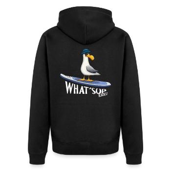 WHAT SUP Beaches Mer du Nord Mer Baltique Surfer Mouette - Veste à capuche bio Premium Unisexe - noir - Dos - Nico (187cm)