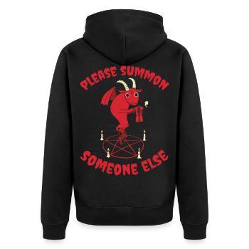 Please Summon Someone Else - Satan Luzifer Teufel - Unisex Premium Bio Zip Hoodie - Schwarz - Hinten - Nico (187cm)