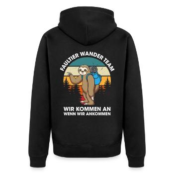 Faultier Wanderteam Faultier Wander Team - Unisex Premium Bio Zip Hoodie - Schwarz - Hinten - Nico (187cm)