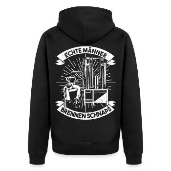 Echte Männer Brennen Schnaps Schwarzbrenner - Unisex Premium Bio Zip Hoodie - Schwarz - Hinten - Nico (187cm)