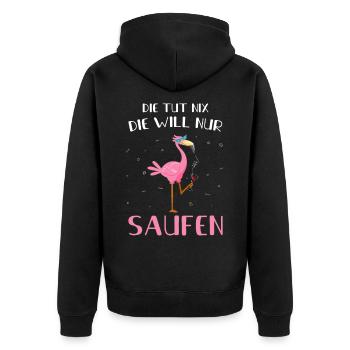 Die Tut Nix Die Will Nur Saufen Flamingo Cocktail - Unisex Premium Bio Zip Hoodie - Schwarz - Hinten - Nico (187cm)