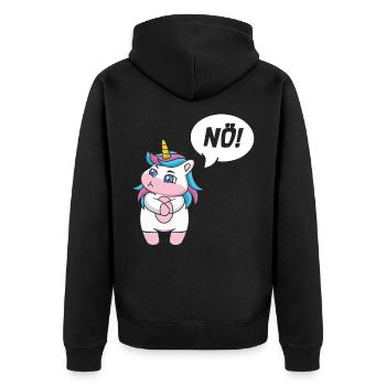 Einhorn Nein - Unisex Premium Bio Zip Hoodie - Schwarz - Hinten - Nico (187cm)