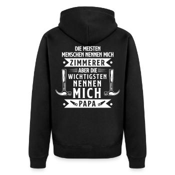 Zimmerer Die Wichtigsten Nennen Mich Papa Vatertag - Unisex Premium Bio Zip Hoodie - Schwarz - Hinten - Nico (187cm)