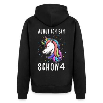 Ich bin schon 4 Einhorn - Unisex Premium Bio Zip Hoodie - Schwarz - Hinten - Nico (187cm)