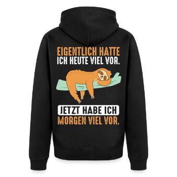 Eigentlich Hatte Ich Heute Viel Vor Faultier - Unisex Premium Bio Zip Hoodie - Schwarz - Hinten - Nico (187cm)