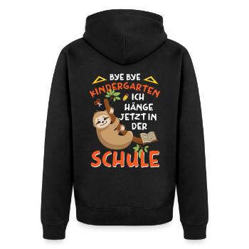Bye Kindergarten ich hänge jetzt in der Schule ab - Unisex Premium Bio Zip Hoodie - Schwarz - Hinten - Nico (187cm)