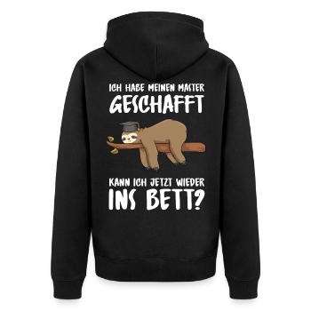 Master geschafft Abschluss 2022 Abifeier Faultier - Unisex Premium Bio Zip Hoodie - Schwarz - Hinten - Nico (187cm)