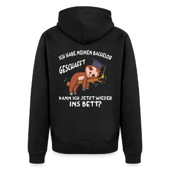 Bachelor geschafft Abschluss 2022 Faultier - Unisex Premium Bio Zip Hoodie - Schwarz - Hinten - Nico (187cm)