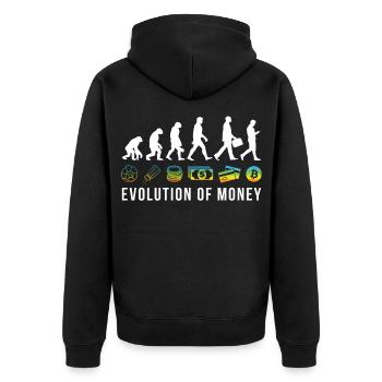 Crypto Bitcoin The Evolution Of Money - Unisex Premium Bio Zip Hoodie - Schwarz - Hinten - Nico (187cm)