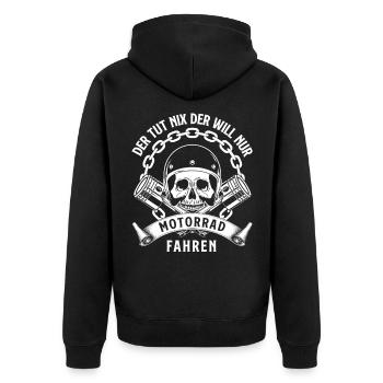 Der Tut Nix Der Will Nur Motorrad Fahren - Unisex Premium Bio Zip Hoodie - Schwarz - Hinten - Nico (187cm)
