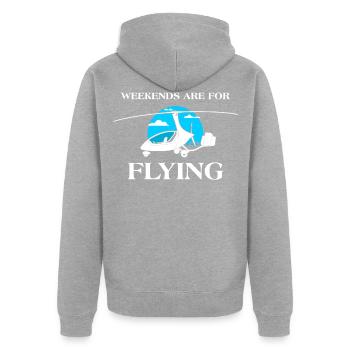 Wochenenden sind für fliegende Luftfahrt-Enthusiasten - Unisex Premium Bio Zip Hoodie - Grau meliert - Hinten - Nico (187cm)