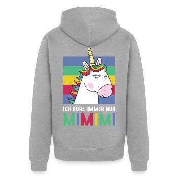 Ich Höre Immer Nur MiMiMi Einhorn - Unisex Premium Bio Zip Hoodie - Grau meliert - Hinten - Nico (187cm)