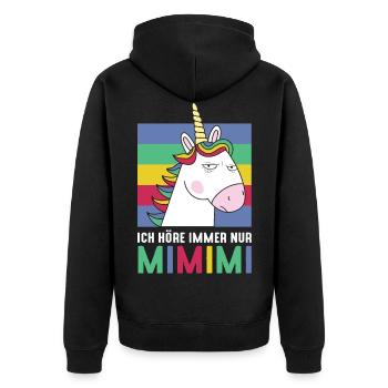 Ich Höre Immer Nur MiMiMi Einhorn - Unisex Premium Bio Zip Hoodie - Schwarz - Hinten - Nico (187cm)