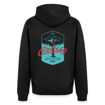 Wasserfall Abenteuer Berge Wandern Alpen - Unisex Premium Bio Zip Hoodie - Schwarz - Hinten - Nico (187cm)