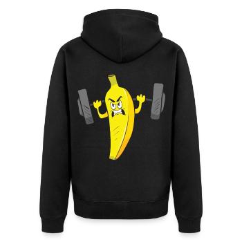 Gym Fitness Banane Fitnessstudio Bodybuilding - Unisex Premium Bio Zip Hoodie - Schwarz - Hinten - Nico (187cm)