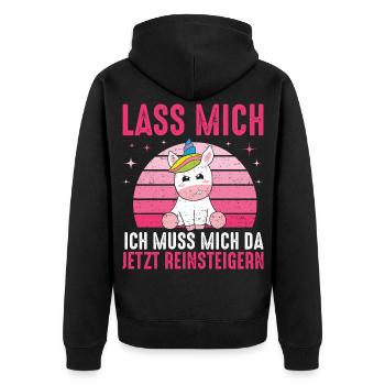 Let Me I Have To Get In Now Unicorn - Unisex Premium Organic Zip Hoodie - black - Back - Nico (187cm)