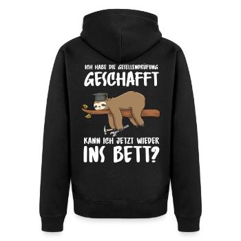 Gesellenprüfung geschafft Abschluss 2022 Faultier - Unisex Premium Bio Zip Hoodie - Schwarz - Hinten - Nico (187cm)