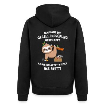 Gesellenprüfung geschafft Abschluss 2022 Faultier - Unisex Premium Bio Zip Hoodie - Schwarz - Hinten - Nico (187cm)