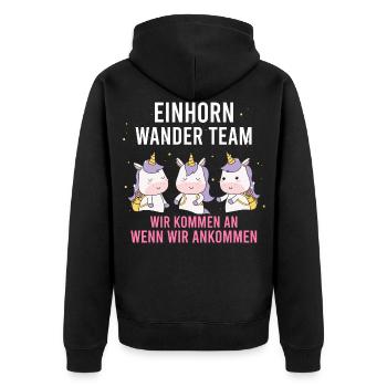 Einhorn Wanderteam Einhorn Wander Team - Unisex Premium Bio Zip Hoodie - Schwarz - Hinten - Nico (187cm)