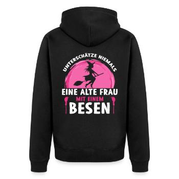 Ne sous-estimez jamais une vieille femme avec un balai - Veste à capuche bio Premium Unisexe - noir - Dos - Nico (187cm)
