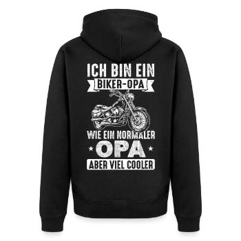 Biker-Opa wie normaler Opa aber viel cooler - Unisex Premium Bio Zip Hoodie - Schwarz - Hinten - Nico (187cm)