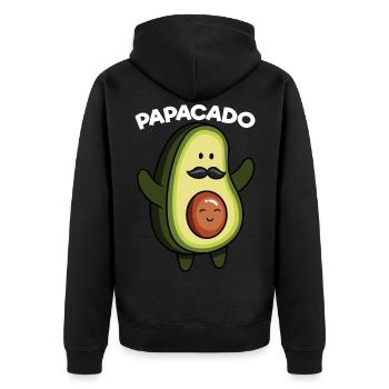 Papacado Avocado Schwangerschaft Veganer Papa - Unisex Premium Bio Zip Hoodie - Schwarz - Hinten - Nico (187cm)