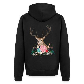 Deer Flower Antlers Floral Wildlife - Unisex Premium Bio Zip Hoodie - Schwarz - Hinten - Nico (187cm)