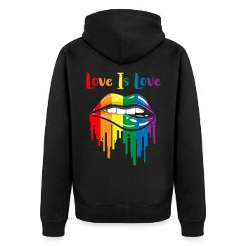Love Is Love Gay Pride Rainbow Lips - Unisex Premium Organic Zip Hoodie - black - Back - Nico (187cm)