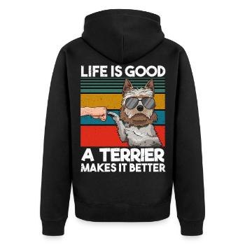 Life Is Good A Terrier Makes It Better Fist Bump - Unisex Premium Bio Zip Hoodie - Schwarz - Hinten - Nico (187cm)
