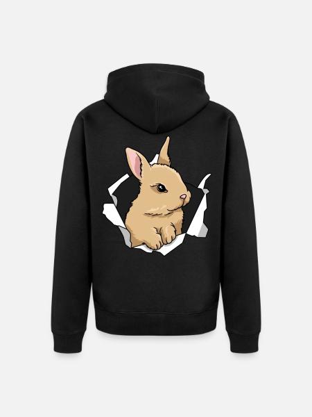 Lapin Percée Mignon Lapin Animal - Veste à capuche bio Premium Unisexe - noir