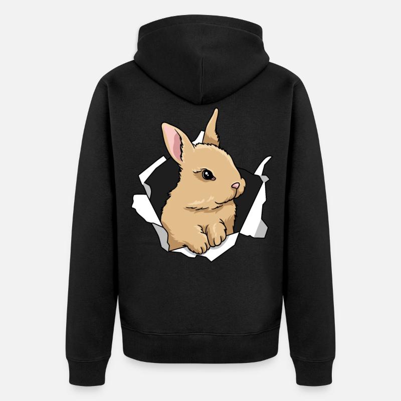 Lapin Percée Mignon Lapin Animal - Veste à capuche bio Premium Unisexe - noir