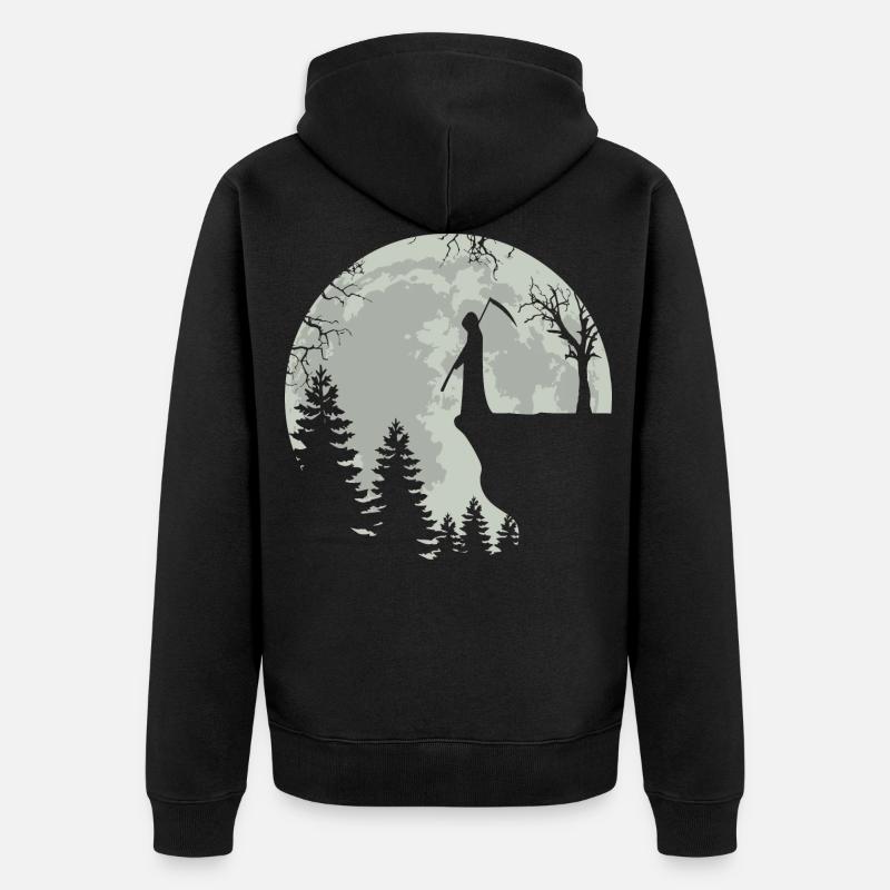 Skeleton Full Moon Grim Reaper - Unisex Premium Bio Zip Hoodie - Schwarz