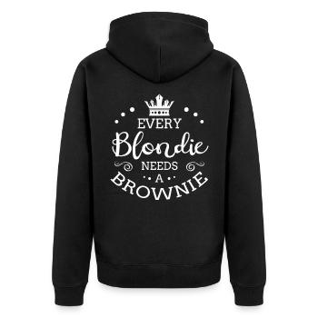 Every Blondie needs a Brownie Tussi Girly Partner - Unisex Premium Bio Zip Hoodie - Schwarz - Hinten - Nico (187cm)