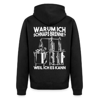 Warum Ich Schnaps Brenne Weil Ich Es Kann - Unisex Premium Bio Zip Hoodie - Schwarz - Hinten - Nico (187cm)