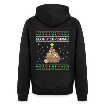 Slothy Christmas Sloth Christmas - Unisex Premium Organic Zip Hoodie - black - Back - Nico (187cm)
