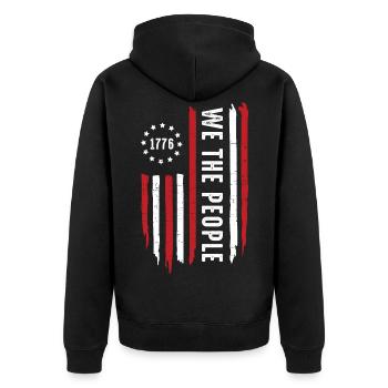We The Police American History 1776 Patriotic - Unisex Premium Organic Zip Hoodie - black - Back - Nico (187cm)