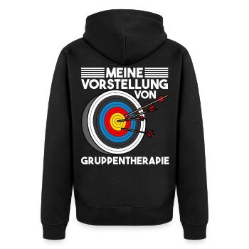 Bogenschießen Gruppentherapie Pfeil Bogen Therapie - Unisex Premium Bio Zip Hoodie - Schwarz - Hinten - Nico (187cm)
