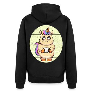 Coffee Unicorn Unicorn Holding A Coffee Cup - Unisex Premium Organic Zip Hoodie - black - Back - Nico (187cm)