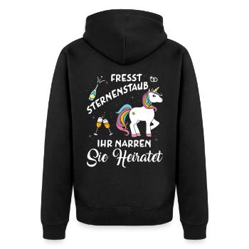 Fresst Sternenstaub Sie Heiratet Einhorn JGA - Unisex Premium Bio Zip Hoodie - Schwarz - Hinten - Nico (187cm)