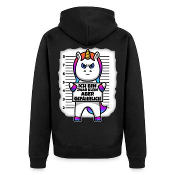 Klein aber gefährlich - Unisex Premium Bio Zip Hoodie - Schwarz - Hinten - Nico (187cm)
