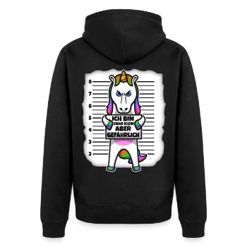 Klein aber gefährlich - Unisex Premium Bio Zip Hoodie - Schwarz - Hinten - Nico (187cm)
