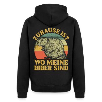 Zuhause ist wo meine Biber sind Nagetier - Unisex Premium Bio Zip Hoodie - Schwarz - Hinten - Nico (187cm)