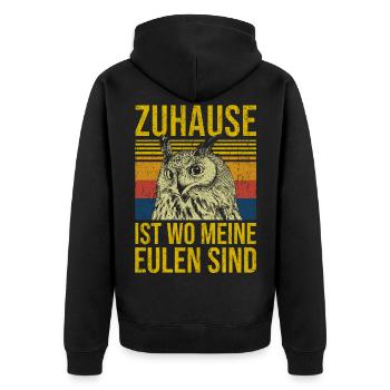 Zuhause ist wo meine Eulen sind - Unisex Premium Bio Zip Hoodie - Schwarz - Hinten - Nico (187cm)